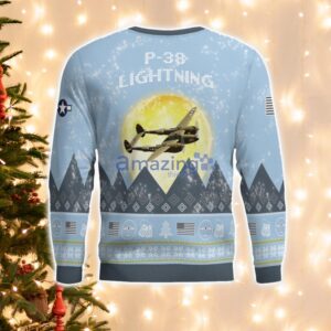P-38 Lightning P38 Light Blue Aircraft Moonlight 3D Ugly Christmas Sweater Christmas Gift Product Photo 3