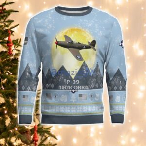 P-39 Airacobra P39 Light Blue Aircraft Moonlight 3D Ugly Christmas Sweater Christmas Gift Product Photo 2