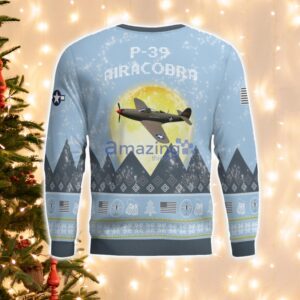 P-39 Airacobra P39 Light Blue Aircraft Moonlight 3D Ugly Christmas Sweater Christmas Gift Product Photo 3