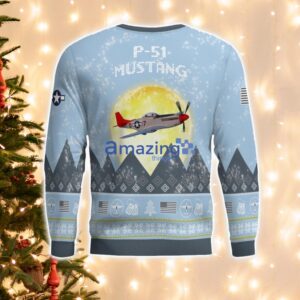 P-51 Mustang P51 Light Blue Aircraft Moonlight 3D Ugly Christmas Sweater Christmas Gift Product Photo 3