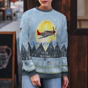 P-51 Mustang P51 Light Blue Aircraft Moonlight 3D Ugly Christmas Sweater Christmas Gift Product Photo 5
