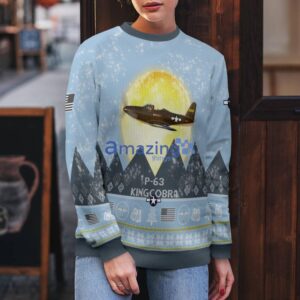 P-63 Kingcobra P63 Light Blue Aircraft Moonlight 3D Ugly Christmas Sweater Christmas Gift Product Photo 3