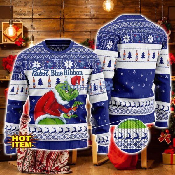 Pabst Blue Ribbon Grinch Hug Logo Ugly Christmas Sweater Christmas Gift For Men And Women Product Photo 1