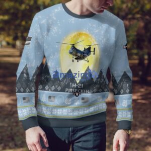 Piasecki H-21 H21 Light Blue Aircraft Moonlight 3D Ugly Christmas Sweater Christmas Gift Product Photo 4