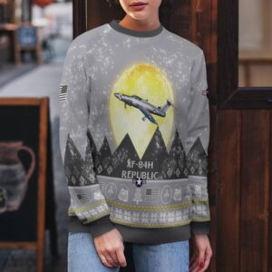 Republic XF-84H XF84H Aircraft Moonlight And Mountain Pattern Ugly Christmas Sweater Aircraft Lovers Christmas Gift Product Photo 3