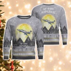 Republic XF-84H XF84H Aircraft Moonlight And Mountain Pattern Ugly Christmas Sweater Aircraft Lovers Christmas Gift Product Photo 1
