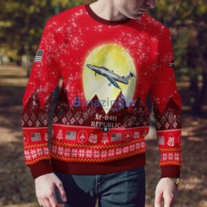 Republic XF-84H XF84H Aircraft Moonlight Red Color Ugly Christmas Sweater Christmas Gift Product Photo 2