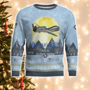 RQ-4 Global Hawk RQ4 Light Blue Aircraft Moonlight 3D Ugly Christmas Sweater Christmas Gift Product Photo 2