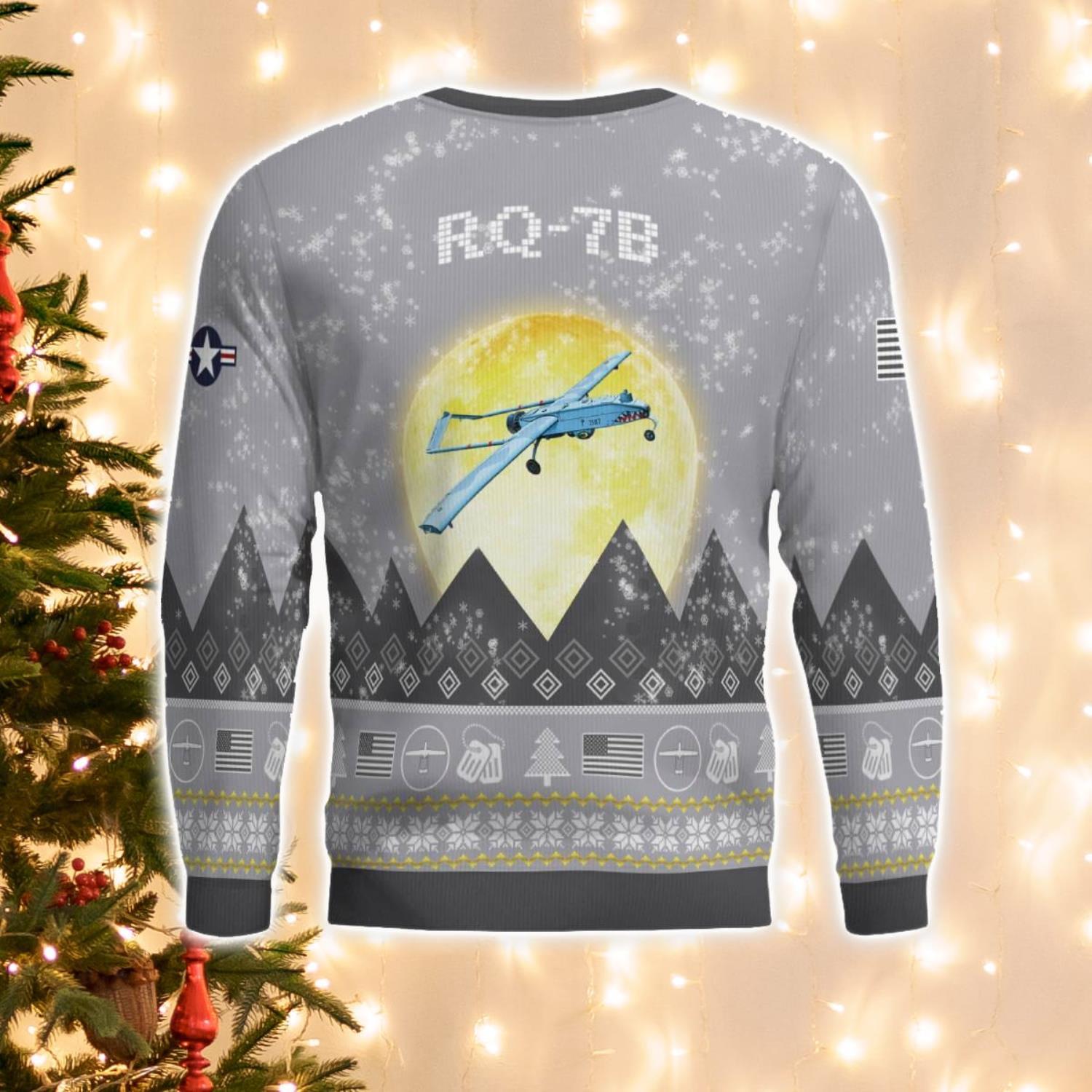 RQ 7B RQ7B Aircraft Moonlight And Mountain Pattern Ugly Christmas Sweater Aircraft Lovers Christmas Gift image RQ-7B RQ7B Aircraft Moonlight And Mountain Pattern Ugly Christmas Sweater Aircraft Lovers Christmas Gift Product Photo 2