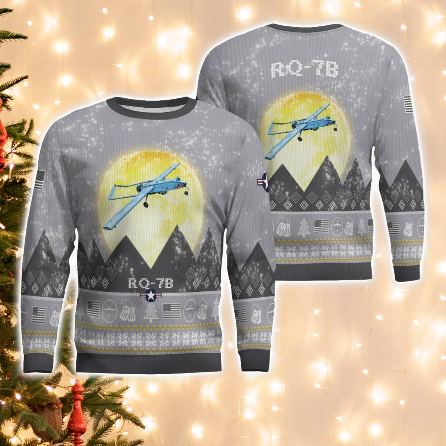 RQ 7B RQ7B Aircraft Moonlight And Mountain Pattern Ugly Christmas Sweater Aircraft Lovers Christmas Gift image RQ-7B RQ7B Aircraft Moonlight And Mountain Pattern Ugly Christmas Sweater Aircraft Lovers Christmas Gift Product Photo 1