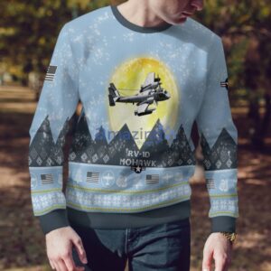 RV-1D Mohawk OV1 RV1D Light Blue Aircraft Moonlight 3D Ugly Christmas Sweater Christmas Gift Product Photo 2