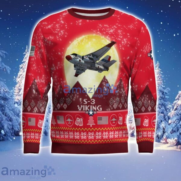 S-3 Viking S3 Aircraft Moonlight Red Color Ugly Christmas Sweater Christmas Gift Product Photo 2