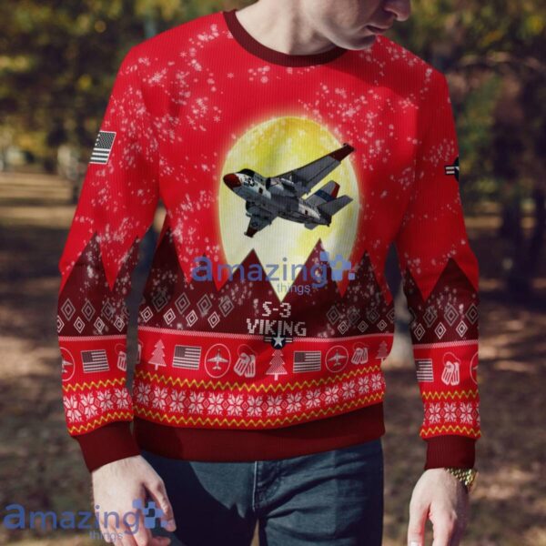 S-3 Viking S3 Aircraft Moonlight Red Color Ugly Christmas Sweater Christmas Gift Product Photo 4
