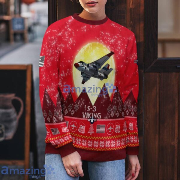 S-3 Viking S3 Aircraft Moonlight Red Color Ugly Christmas Sweater Christmas Gift Product Photo 5
