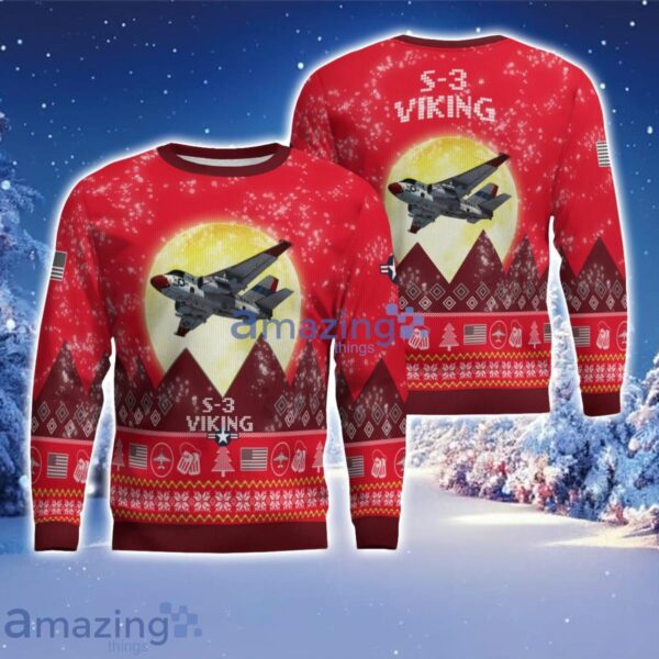 S-3 Viking S3 Aircraft Moonlight Red Color Ugly Christmas Sweater Christmas Gift Product Photo 1