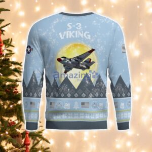 S-3 Viking S3 Light Blue Aircraft Moonlight 3D Ugly Christmas Sweater Christmas Gift Product Photo 3
