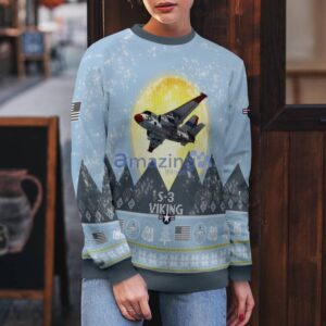 S-3 Viking S3 Light Blue Aircraft Moonlight 3D Ugly Christmas Sweater Christmas Gift Product Photo 5