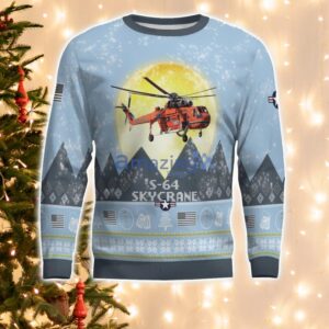 S-64 Skycrane S64 Light Blue Aircraft Moonlight 3D Ugly Christmas Sweater Christmas Gift Product Photo 2