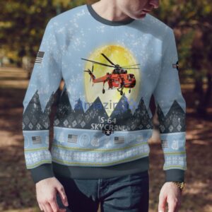 S-64 Skycrane S64 Light Blue Aircraft Moonlight 3D Ugly Christmas Sweater Christmas Gift Product Photo 4