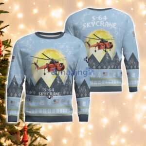 S-64 Skycrane S64 Light Blue Aircraft Moonlight 3D Ugly Christmas Sweater Christmas Gift Product Photo 1