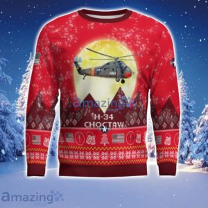 Sikorsky H-34 Choctaw S-58 UH-34 UH34 S58 Aircraft Moonlight Red Color Ugly Christmas Sweater Christmas Gift Product Photo 2