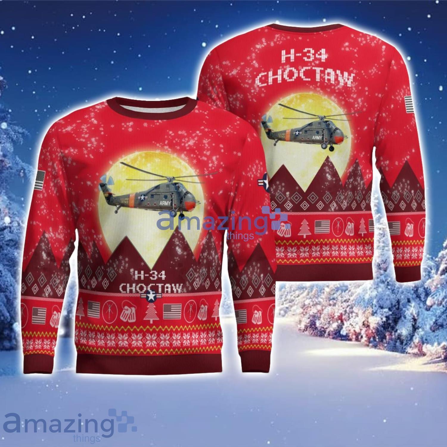 Sikorsky H 34 Choctaw S 58 UH 34 UH34 S58 Aircraft Moonlight Red Color Ugly Christmas Sweater Christmas Gift image Sikorsky H-34 Choctaw S-58 UH-34 UH34 S58 Aircraft Moonlight Red Color Ugly Christmas Sweater Christmas Gift Product Photo 1