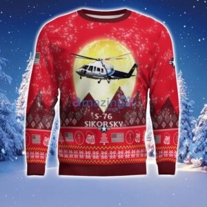 Sikorsky S-76 S76 Aircraft Moonlight Red Color Ugly Christmas Sweater Christmas Gift Product Photo 2