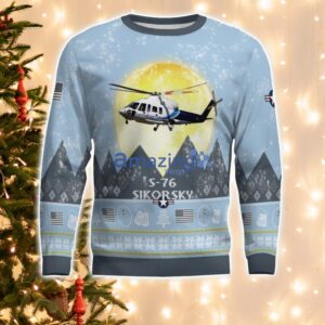 Sikorsky S 76 S76 Light Blue Aircraft Moonlight 3D Ugly Christmas Sweater Christmas Gift image Sikorsky S-76 S76 Light Blue Aircraft Moonlight 3D Ugly Christmas Sweater Christmas Gift Product Photo 2