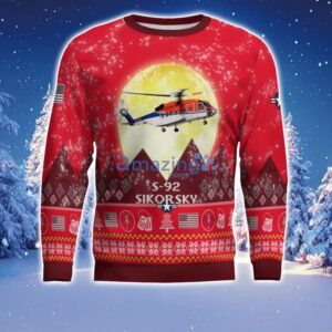 Sikorsky S-92 S92 Aircraft Moonlight Red Color Ugly Christmas Sweater Christmas Gift Product Photo 2