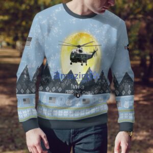 Sikorsky VH-3 Marine One VH3 Light Blue Aircraft Moonlight 3D Ugly Christmas Sweater Christmas Gift Product Photo 4
