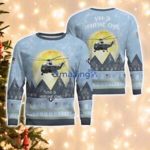 Sikorsky VH-3 Marine One VH3 Light Blue Aircraft Moonlight 3D Ugly Christmas Sweater Christmas Gift Product Photo 1