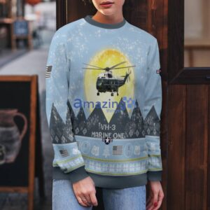 Sikorsky VH-3 Marine One VH3 Light Blue Aircraft Moonlight 3D Ugly Christmas Sweater Christmas Gift Product Photo 5