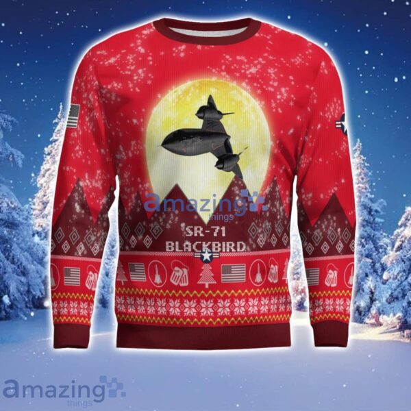 SR-71 Blackbird SR71 Aircraft Moonlight Red Color Ugly Christmas Sweater Christmas Gift Product Photo 2