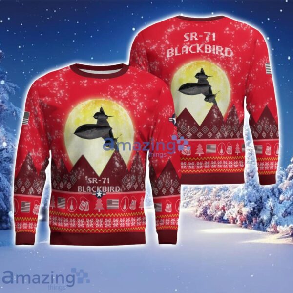 SR-71 Blackbird SR71 Aircraft Moonlight Red Color Ugly Christmas Sweater Christmas Gift Product Photo 1