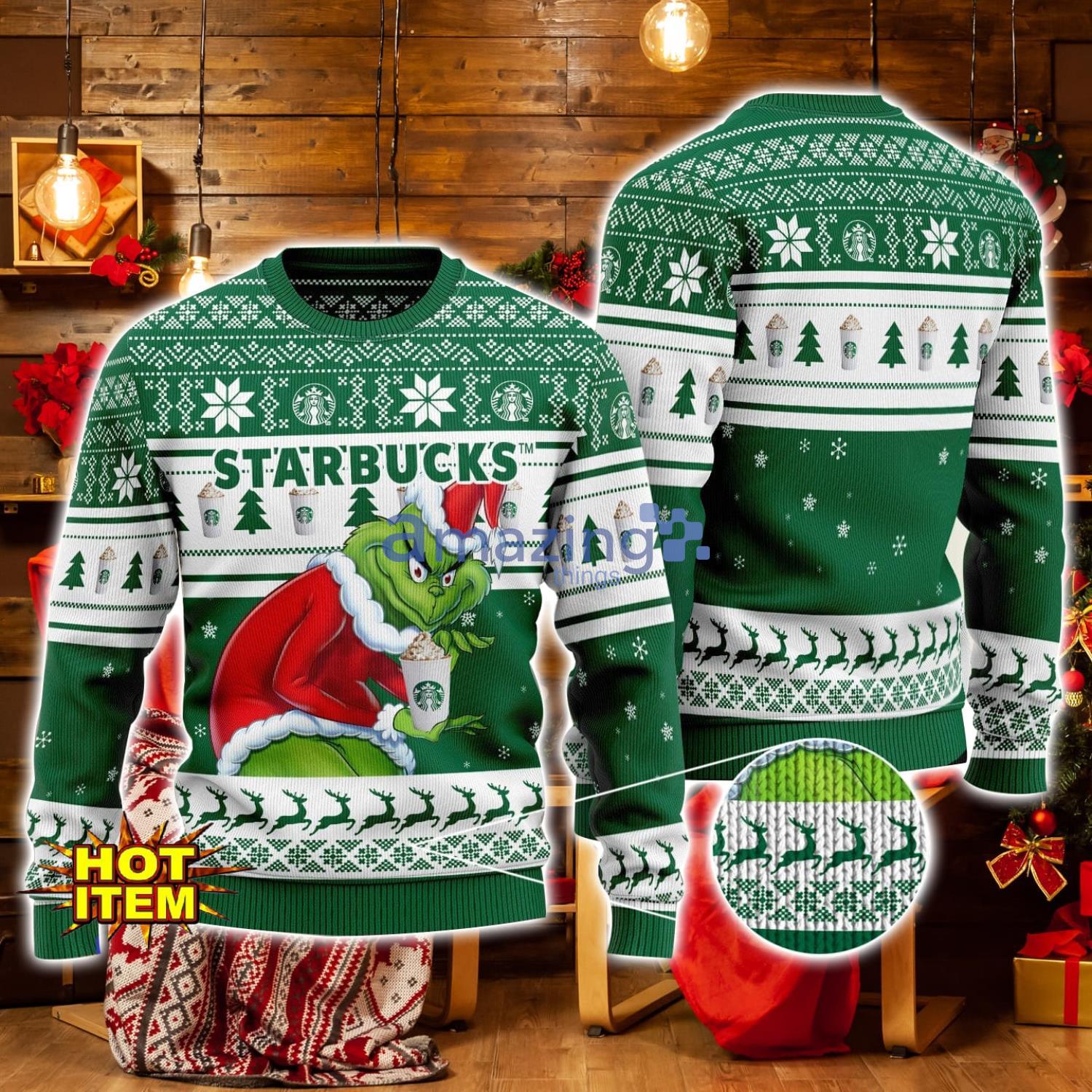 Starbucks Grinch Hug Logo Ugly Christmas Sweater Christmas Gift For Men And Women image Starbucks Grinch Hug Logo Ugly Christmas Sweater Christmas Gift For Men And Women Product Photo 1
