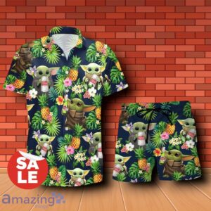 Stella Artois Beer Baby Yoda Tropical Flowery Hawaiian Shirt & Short Product Photo 1