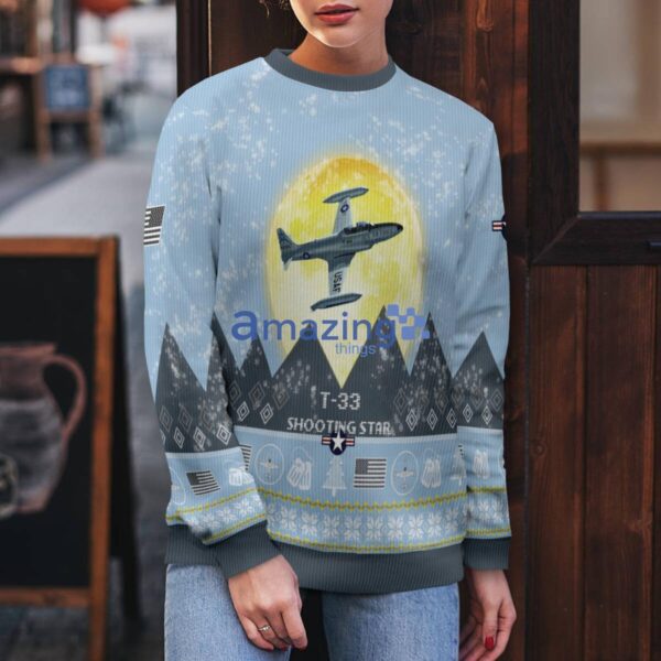 T-33 Shooting Star T33 Light Blue Aircraft Moonlight 3D Ugly Christmas Sweater Christmas Gift Product Photo 5