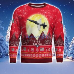 T-38 Talon T38 Aircraft Moonlight Red Color Ugly Christmas Sweater Christmas Gift Product Photo 2
