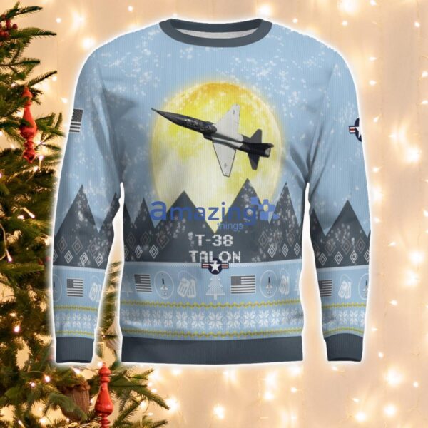 T-38 Talon T38 Light Blue Aircraft Moonlight 3D Ugly Christmas Sweater Christmas Gift Product Photo 2