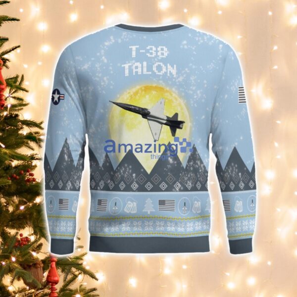 T-38 Talon T38 Light Blue Aircraft Moonlight 3D Ugly Christmas Sweater Christmas Gift Product Photo 3