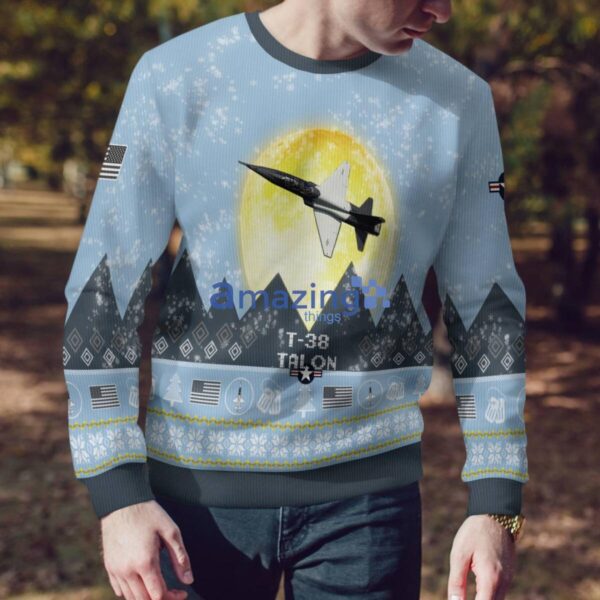 T-38 Talon T38 Light Blue Aircraft Moonlight 3D Ugly Christmas Sweater Christmas Gift Product Photo 4