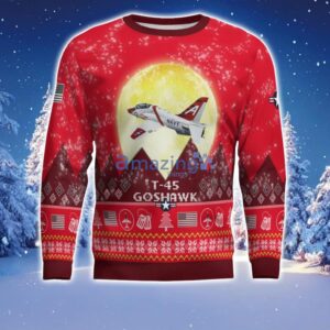T-45 Goshawk T45 Aircraft Moonlight Red Color Ugly Christmas Sweater Christmas Gift Product Photo 2