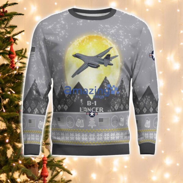 B-1 Lancer B1 Aircraft Moonlight And Mountain Pattern Ugly Christmas Sweater Aircraft Lovers Christmas Gift Product Photo 2