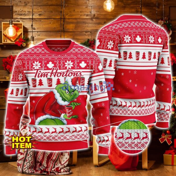 Tim Hortons Grinch Hug Logo Ugly Christmas Sweater Christmas Gift For Men And Women Product Photo 1