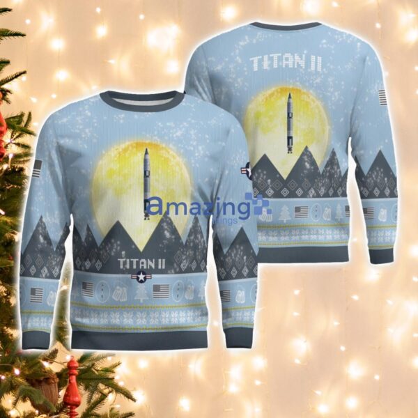 Titan II Light Blue Aircraft Moonlight 3D Ugly Christmas Sweater Christmas Gift Product Photo 1