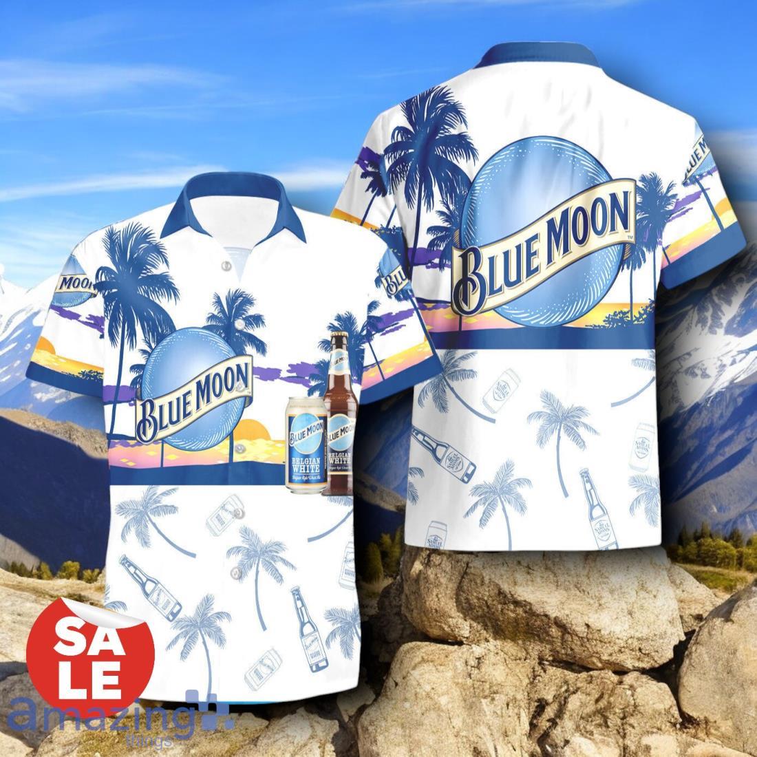Tropical Beach Palm Tree Blue Moon Beer Hawaiian Shirt & Short image Tropical Beach Palm Tree Blue Moon Beer Hawaiian Shirt & Short Product Photo 2