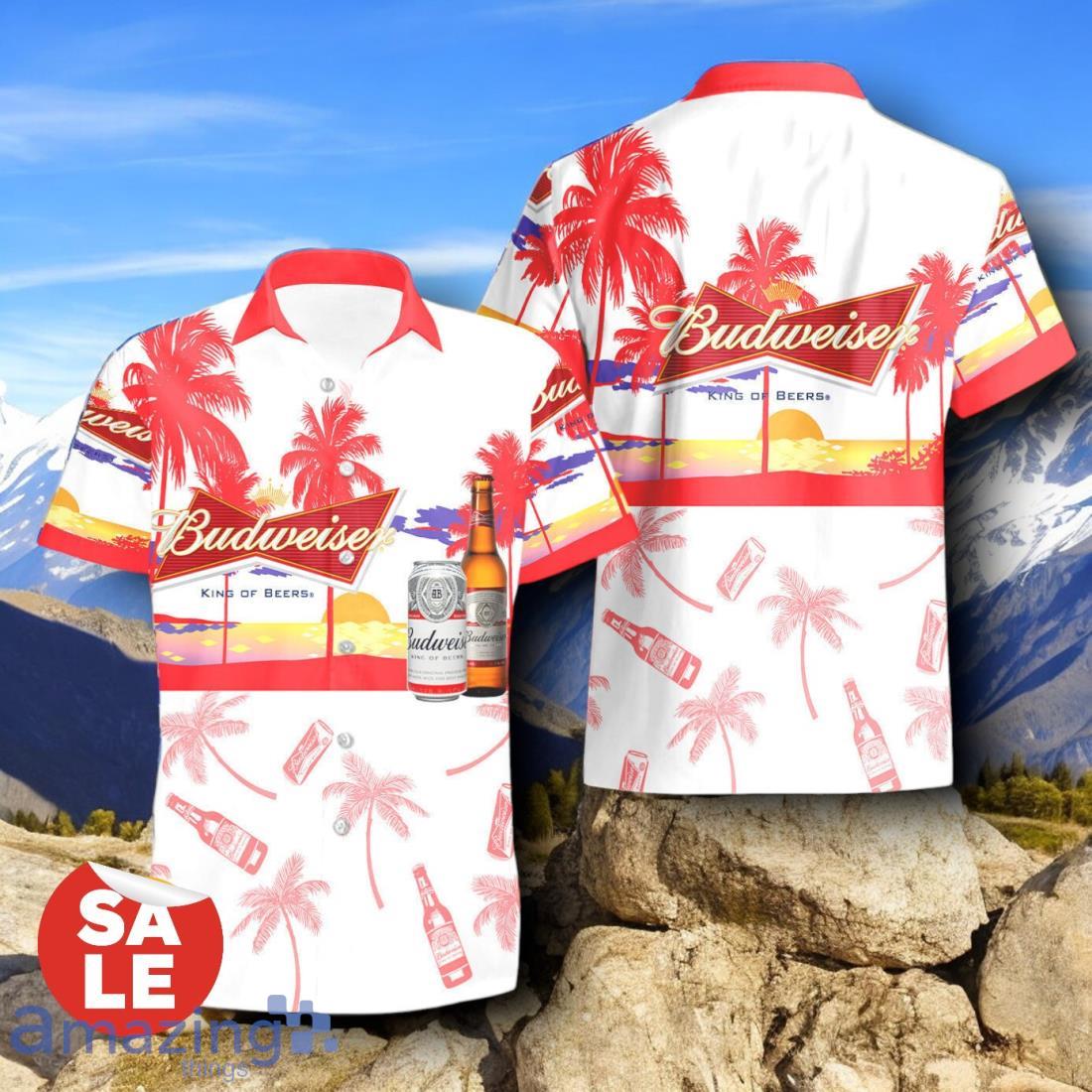 Tropical Beach Palm Tree Budweiser Beer Hawaiian Shirt & Short image Tropical Beach Palm Tree Budweiser Beer Hawaiian Shirt & Short Product Photo 2