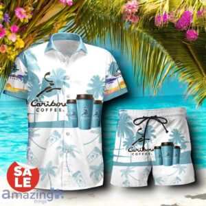 Tropical Beach Palm Tree Caribou Coffee Hawaiian Shirt & Short Product Photo 1