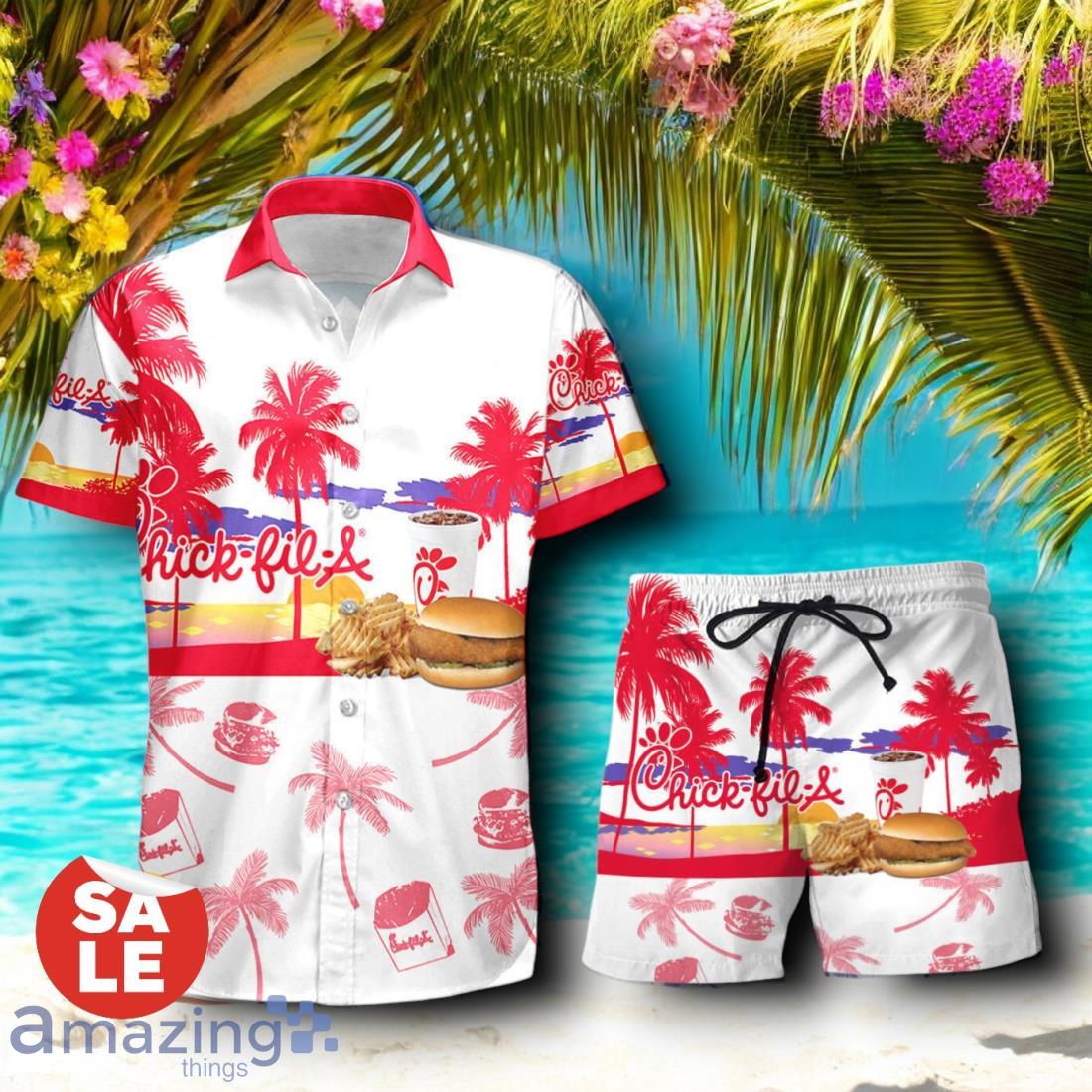 Tropical Beach Palm Tree Chick Fil A Hawaiian Shirt & Short image Tropical Beach Palm Tree Chick-Fil-A Hawaiian Shirt & Short Product Photo 1