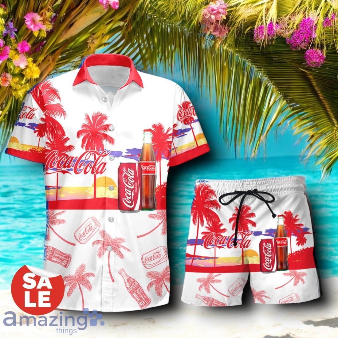 Tropical Beach Palm Tree Coca Cola Hawaiian Shirt & Short image Tropical Beach Palm Tree Coca Cola Hawaiian Shirt & Short Product Photo 1
